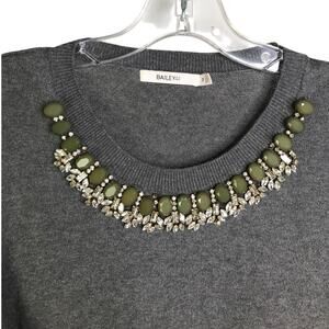 Bailey 44 Sweater Womens Size M 409-B458 Charcoal Gray Gemstone Collar Crewneck